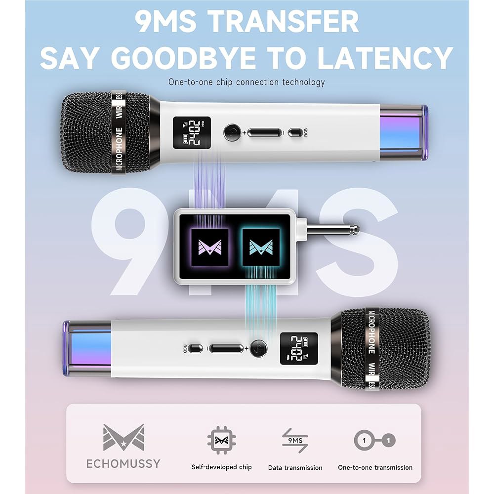 무선 마이크, 일대일 칩 연결 및 LED 조명이 있는 40시간 지속 시간, 200FT 범위 수신, 노래, 연설, 홈 파티를 위한 볼륨 조절 노래방 YouTube / TikTok - 상세 이미지 3