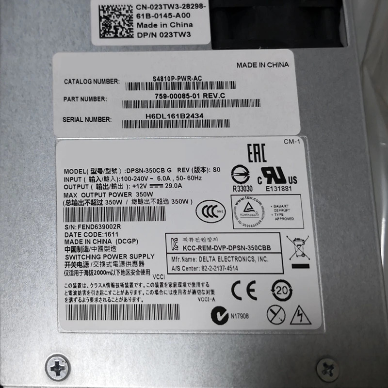델 S4810P 8024F 350W 전원공급장치 DPSN-350CB G 023TW3 E 08V2MX CPSU 신