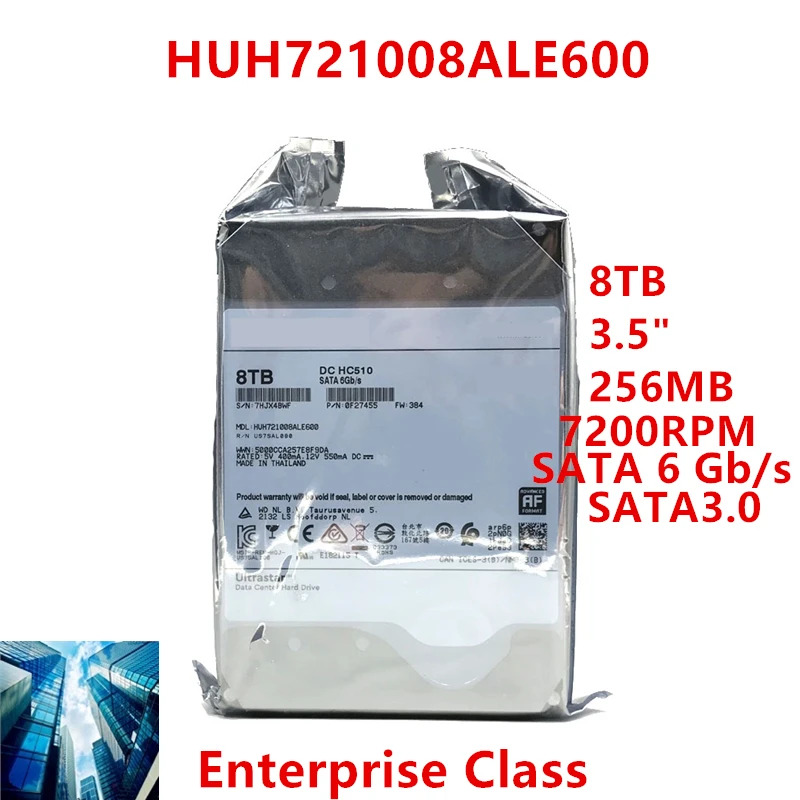 내부 하드 오리지널 HDD Hgst 8TB 3.5 인치 SATA 6 Gb/s 256MB 7200RPM 엔터프라이즈 HUH721008ALE600 신