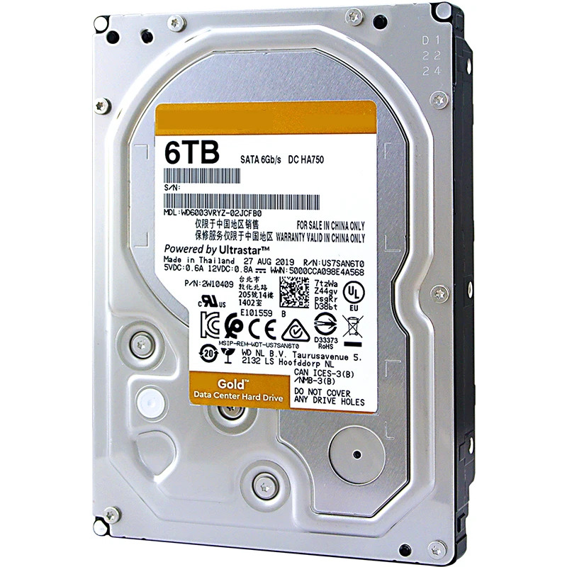 WD 골드오리지널 HDD WD6003VRYZ 내부 6TB 3.5 인치 SATA 6 Gb/s 256MB 7200RPM