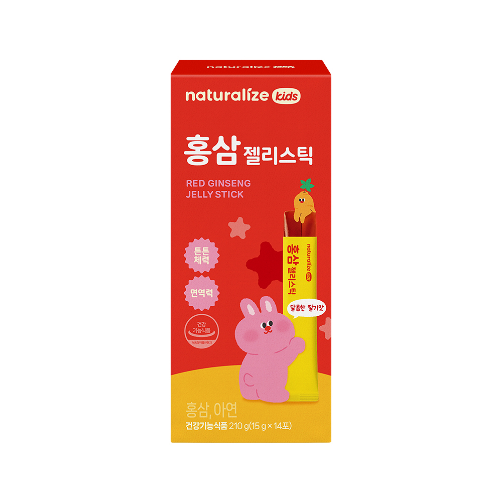 네추럴라이즈 홍삼 젤리스틱 키즈 어린이 딸기맛 영양제 아연 14포, 1개 - 상세 이미지 2