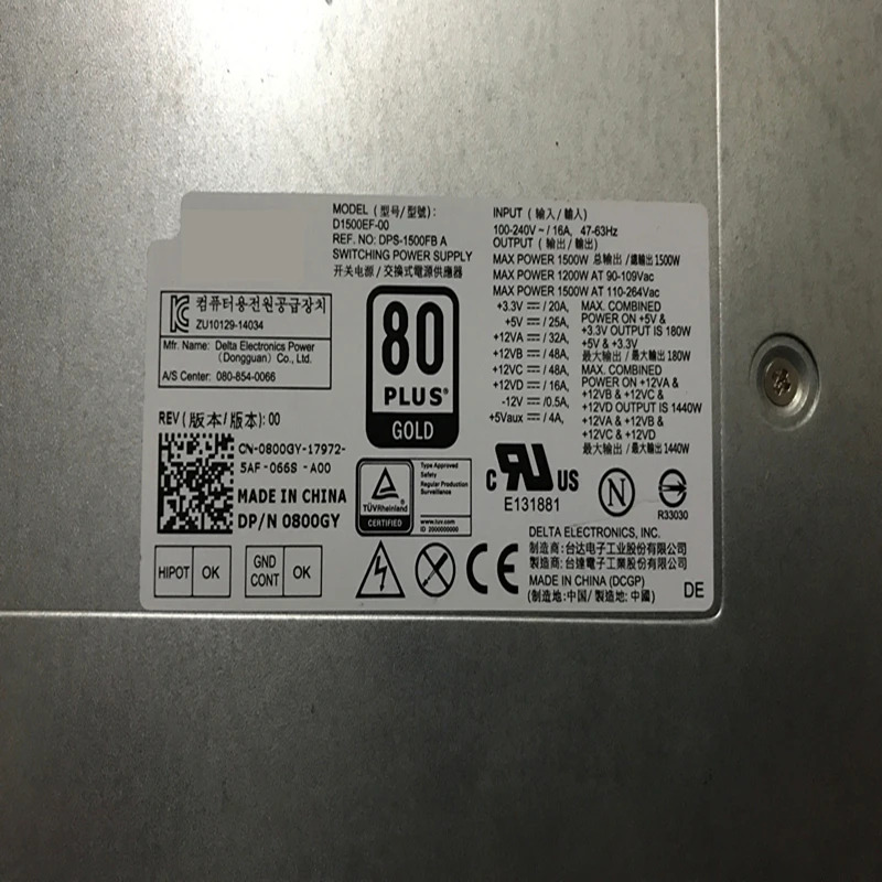 Dell Alienware Area 51 R2 R3 R4 R5 R6 R7 1500W 전원공급장치 D1500EF-00 DPS-1500FB A 800GY 0VK3T PSU 신