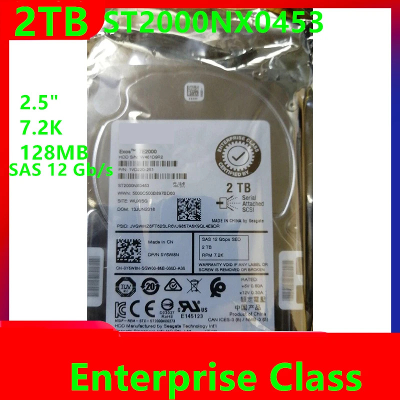 엔터프라이즈 HDD 델 2TB 2.5 인치 SAS 12 Gb/s 128MB 7200RPM 0Y6W8N Y6W8N ST2000NX0453 신