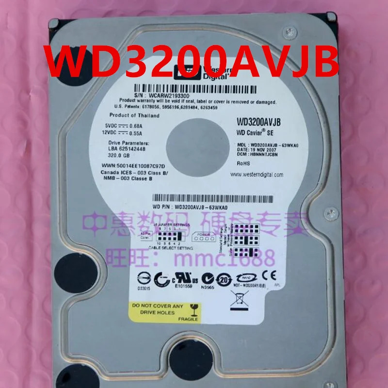 오리지널 거하드 WD SATA 3.5 인치 7200RPM 8MB 데스크탑 HDD WD3200JB 2060-701494-001