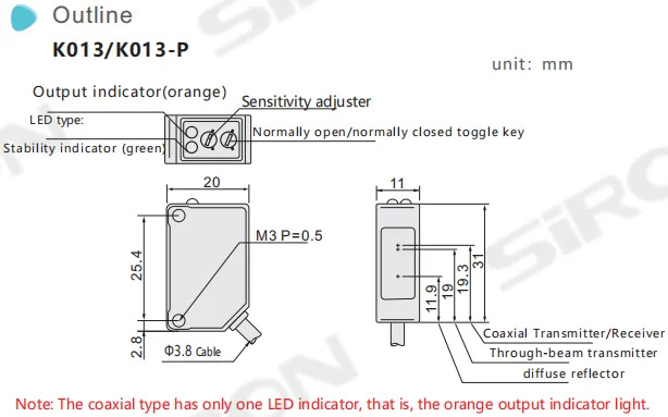SiRON K013-2 IP65 감지 투명 바디 레트로 반사 광전센서