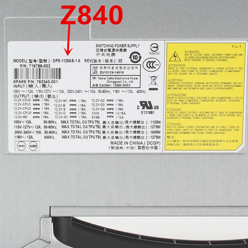 hp호환 Z840 1450W 전원공급장치 DPS-1125AB-1A DPS-1125AB-1 A새 원본 PSU 719799 -004 860477 -001 -002 792340