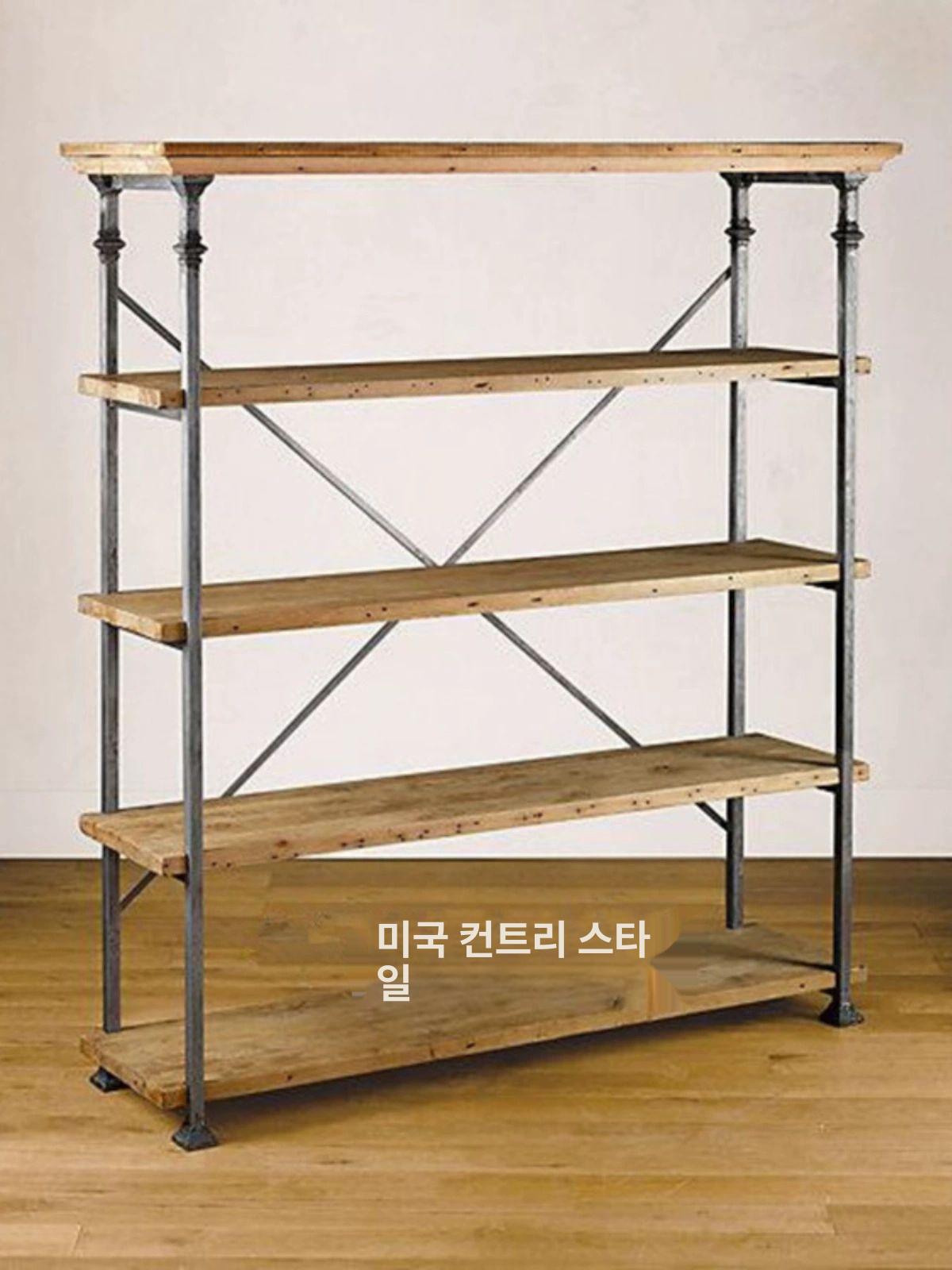 원목 빈티지 책장 선반 이동식 바퀴달린 도어형 소품 진열대 보조선반 - 상세 이미지 4