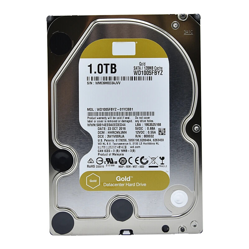 WD 골드오리지널 HDD 내부 WD1005VBYZ WD1005FBYZ 1TB 3.5 인치 SATA 128MB 7200RPM 신