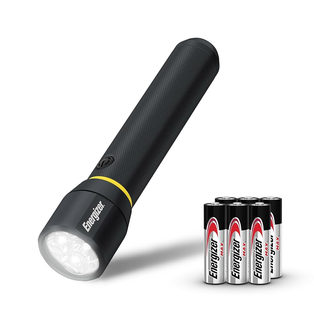 에너자이저 LED 손전등 비전 PRO, 초밝은 1000+ 루멘, IPX4 방수, 항공기 등급 알루미늄 조명, 야외용 러기드 메탈 플래시 비상 정전, 블랙 Silver - 상품 이미지