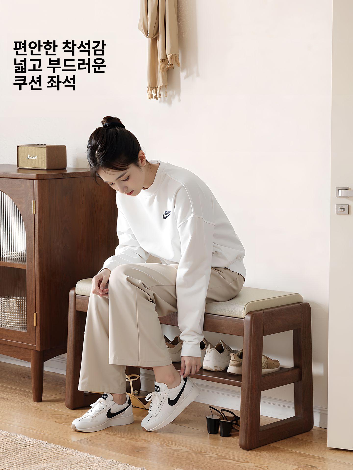 현관신발장 벤치 수납의자 좁은틈새 슈즈정리대 나무스툴 - 상세 이미지 2