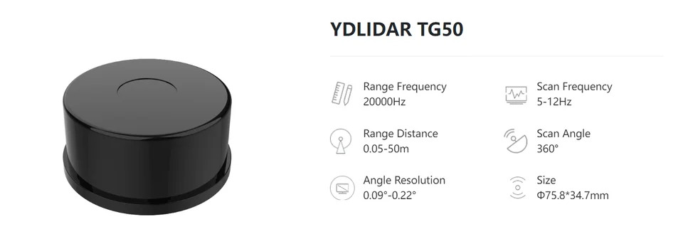 YDLIDAR TG50 장거리 TOF 단일 라2D LiDAR 센서 360 도 스캐너 50m