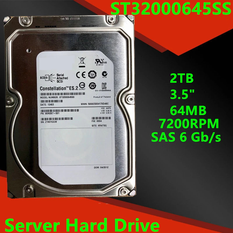 내부 하드 SAS 씨게이트 2TB 3.5 인치 7200RPM 64MB ST32000645SS 오리지널 HDD 6 Gb/s