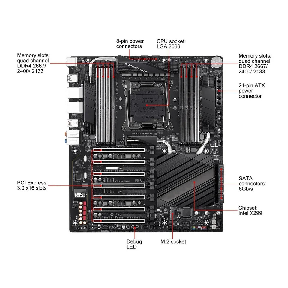 X299 X299-WU8 LGA2066 DDR4 256GB E- PCI-E X16 3.0 워크스테이션 마더보드