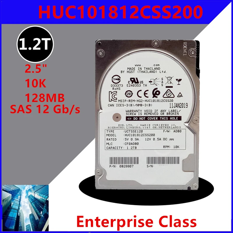Hgst 1.2TB SAS오리지널 HDD 2.5 인치 12 Gb/s 128MB 10000RPM 엔터프라이즈 HUC101812CSS200 내부 신