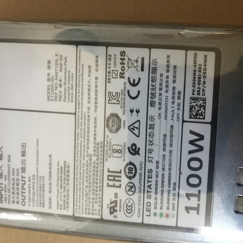 델 R620 R720 R730 R520 DC48V 1100W E1100D-S0 AA27120L 05G4WK 0Y1MGX 02RN7 06RYJ9 3N895 전원공급장치 신