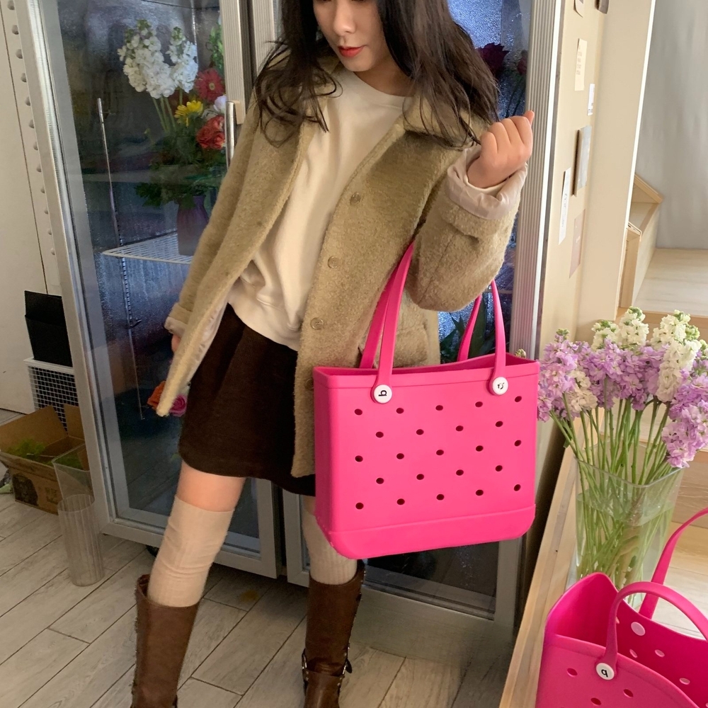 펀칭 젤리백 토트백 실리콘 방수 비치 수영 목욕바구니 샤워 바스켓 장바구니 물놀이 여름 - 상품 이미지