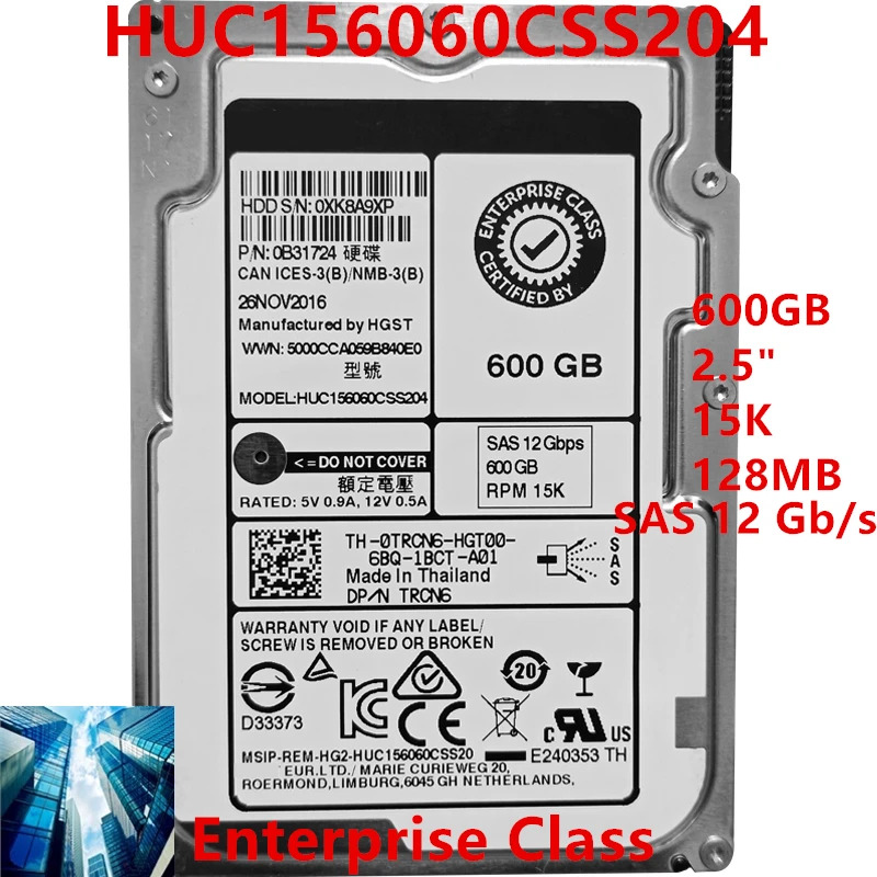 Dell오리지널 HDD 2.5 인치 15K SAS 128MB 엔터프라이즈 0TRCN6 TRCN6 HUC1560CSS204 600GB 신
