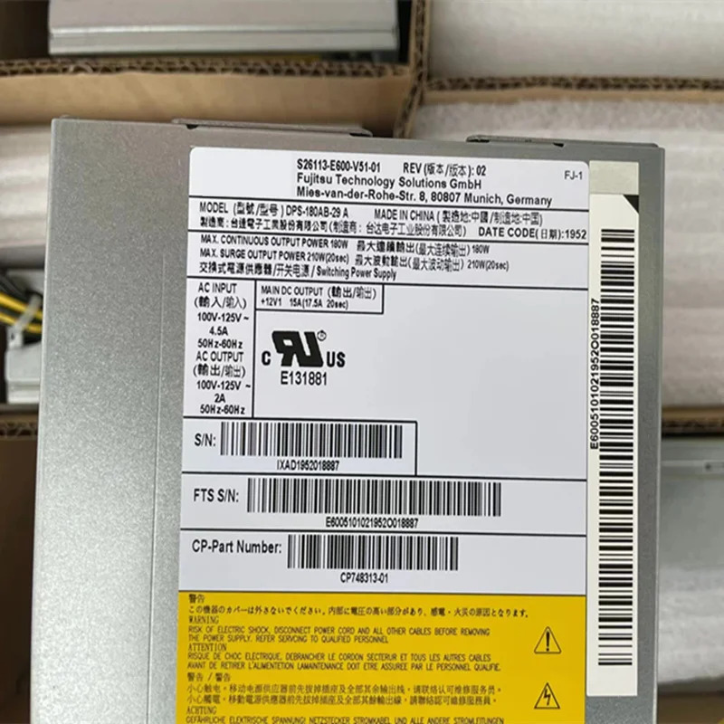 FUJITSU 180W 전원공급장치 DPS-180AB-29 A DPS-180AB-29A S26113-E600-V51-01 새 원본 PSU