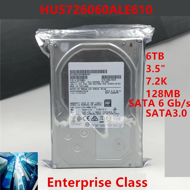 엔터프라이즈 HDD HUS726060ALE610 내장 하드 Hgst 6TB 3.5 SATA 6 Gb/s 128MB 7200RPM 새 원본