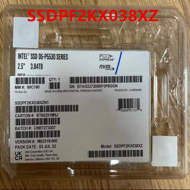 SSD D5-P5530 3.84TB 2.5 SSDPF2KX038XZN1 SSDPF2KX038XZ새 솔리드 스테이트 드라이브