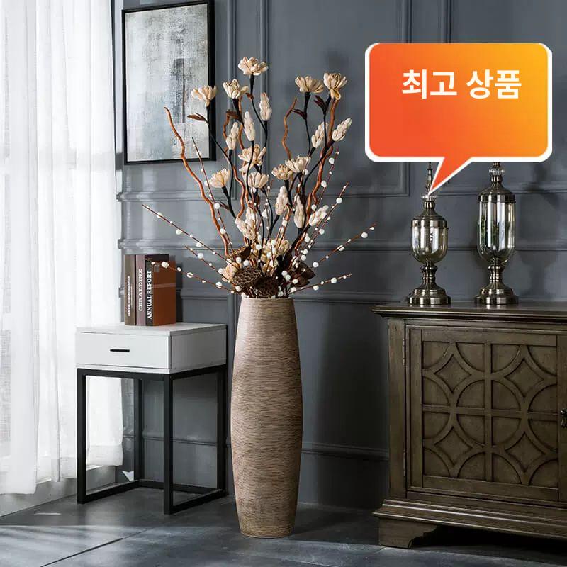 도자기 긴화병 원통형 꽃병 현관 장식병 앤틱 카페 실내 모던 대형화병 사이즈 꽃꽂이 - 상세 이미지 2