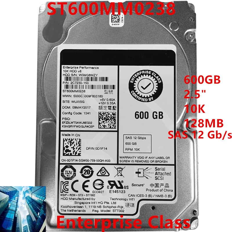엔터프라이즈 HDD 델 600GB 2.5 인치 10K SAS 12 Gb/s 128MB 0D1F14 D1F14 ST600MM0238 신