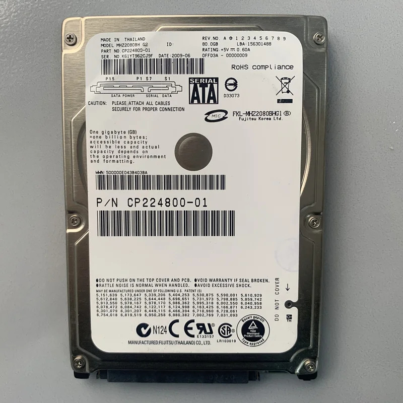 Fujitsu 80GB 2.5 SATA 8MB 5400RPM 9.5MM 새 원본 HDD MHZ2080BH 노트북 내장 하드 용
