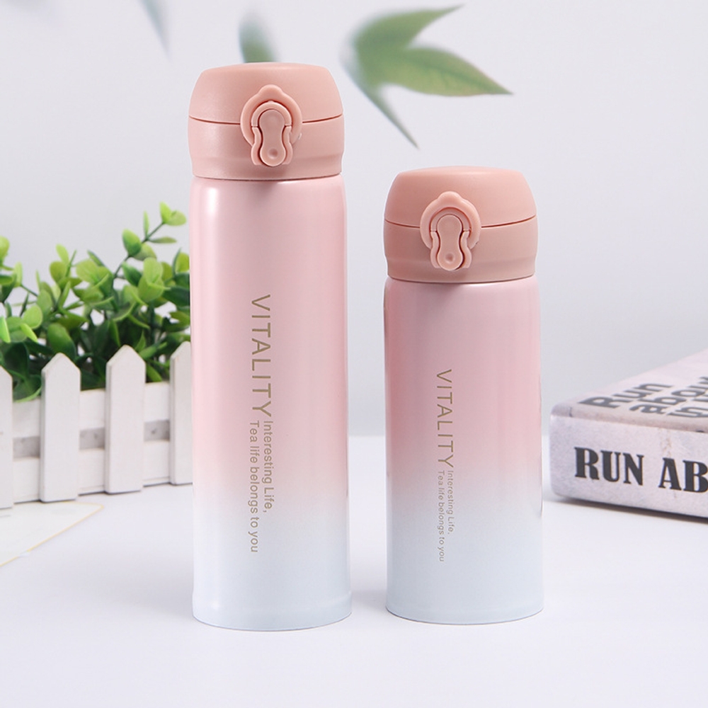 304 그라데이션 보온병 스테인리스 원터치 텀블러 미니 휴대용 350ml 500ml 블루 화이트 그라데이션 300ml - 상품 이미지