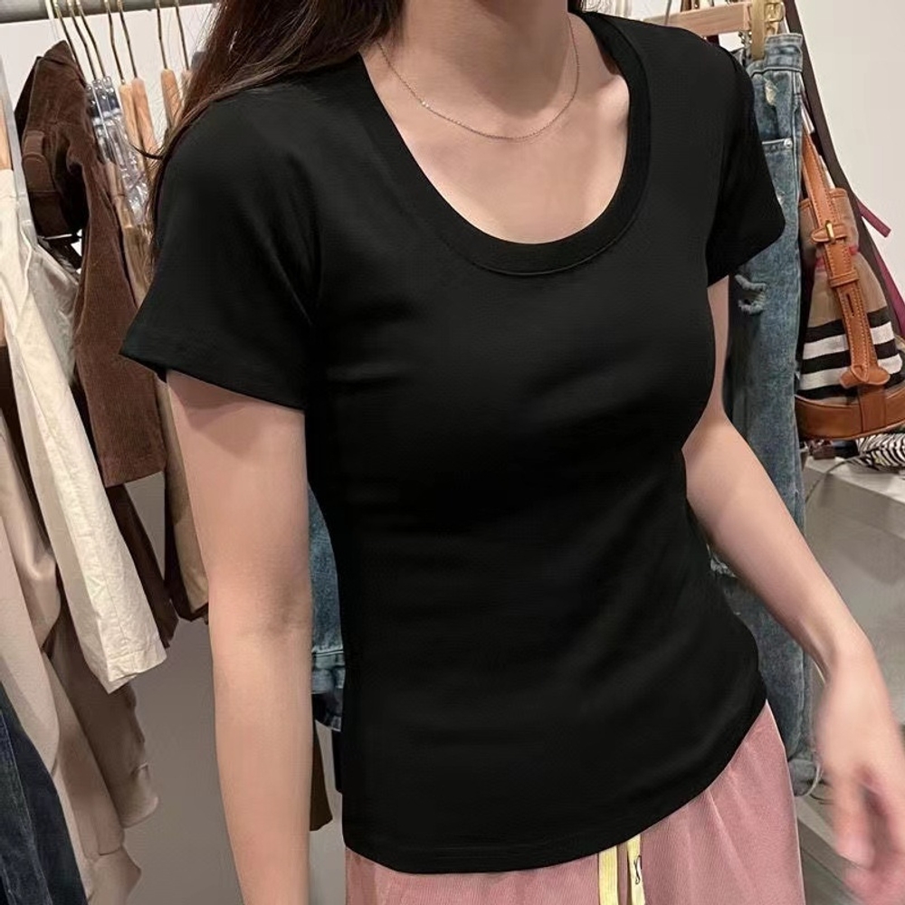 여성 이너 반팔 티셔츠 골지 슬림핏 라운드넥 순면 기본 데일리 반팔티 연회색 크루넥 S - 상세 이미지 2