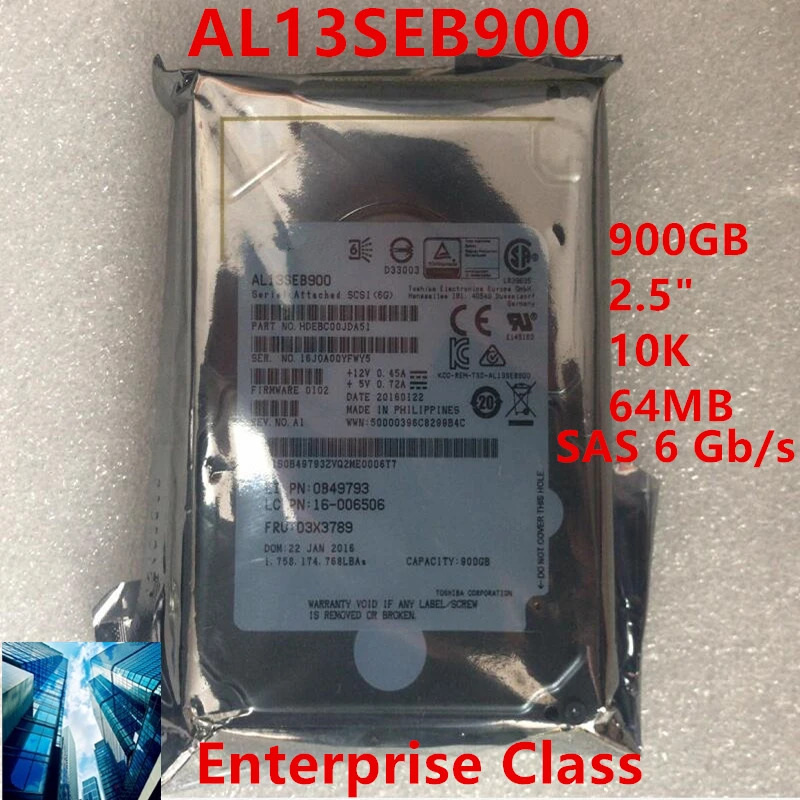 내부 하드 드라이브오리지널 HDD 도시바호환 900GB 2.5 인치 SAS AL13SEB900 6 Gb/s 64MB 10500RPM 신