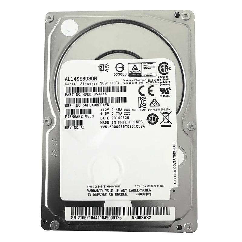 도시바호환오리지널 HDD 내부 엔터프라이즈 AL14SEB030N 300GB 2.5 인치 10K SAS 12 Gb/s 128MB 신