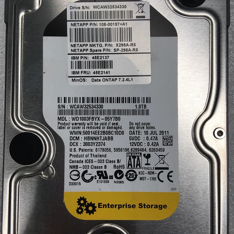 NetApp거오리지널 HDD 내부 엔터프라이즈 X298A-R5 SP-X298A-R5 1TB 3.5 인치 SATA 32MB 7200RPM