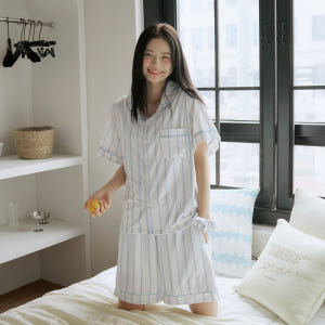 베베데코 히말라야 냉감 여름 잠옷 반팔 홈웨어 파자마 세트 무드 스트라이... 착용 후기 | 사이즈/핏 총정리 - 상품 이미지 1