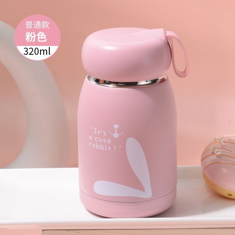 미니 토끼 보온병 캐릭터 304 스테인리스 텀블러 휴대용 컵 핑크 그레이 고리형 핑크 매직 래빗 320ml 이미지 7