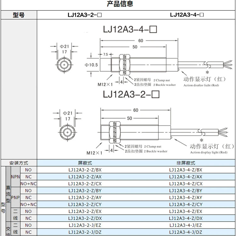 스위치 LJ12A3-4-Z/BX DC 3 선 NPN 정상 개방 LJ12A3-2-Z/BX