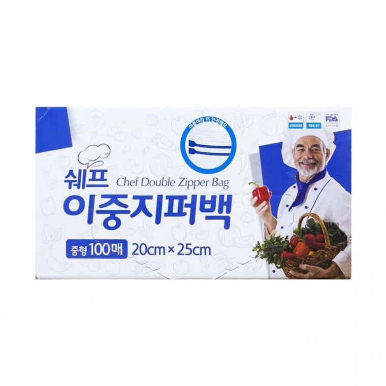도모아 쉐프 대용량 이중지퍼백 중형 100매 20x25 - 상품 이미지