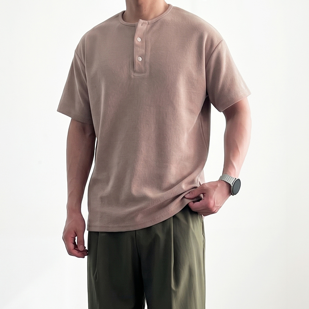 헨리넥반팔 남헨리넥반팔티 세미오버핏 - 상세 이미지 5