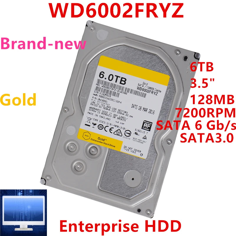 데스크탑 컴퓨터내장 HDD WD6002FRYZ WD 골드 6TB 3.5 인치 SATA 6 Gb/s 128MB 7200RPM 신