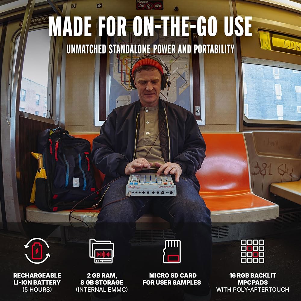 Akai Professional MPC 독립형 휴대용 샘플러, 시퀀서 및 효과 프로세서, 충전식 배터리, USB-C, 내장 스피커 마이크 포함 - 상세 이미지 3