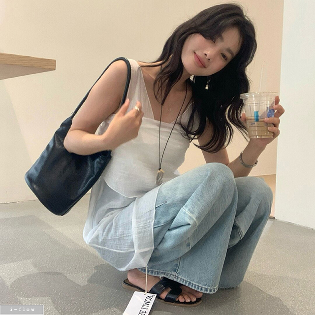 하픈 민소매 레이어드 베스트 랩 미니 원피스 3col 봄 여름 시스루 브이넥 제이플로우 - 상세 이미지 4