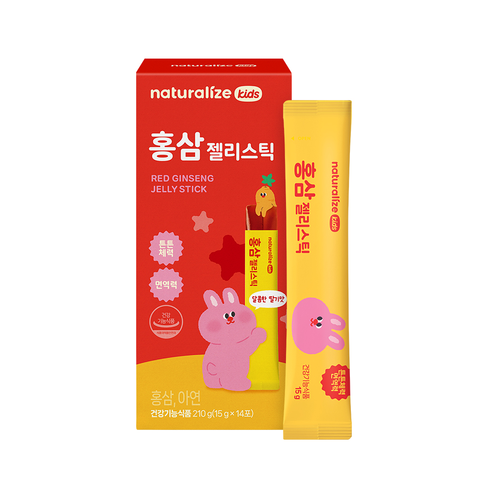 네추럴라이즈 홍삼 젤리스틱 키즈 어린이 딸기맛 영양제 아연 14포, 1개 - 상품 이미지