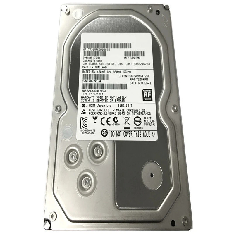 Hgst 4TB 3.5 인치 7K4 SATA 6 Gb/s 64MB 7200RPM 엔터프라이즈 HDD HUS724040ALE641 내부 신