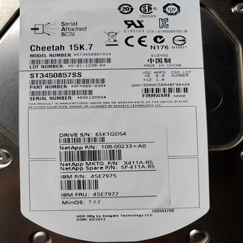 Enterprise HDD X411A-R5 SP-X411A-R5내부 HDDNetApp 450GB 3.5 15K7 SAS 16MB거새 원본
