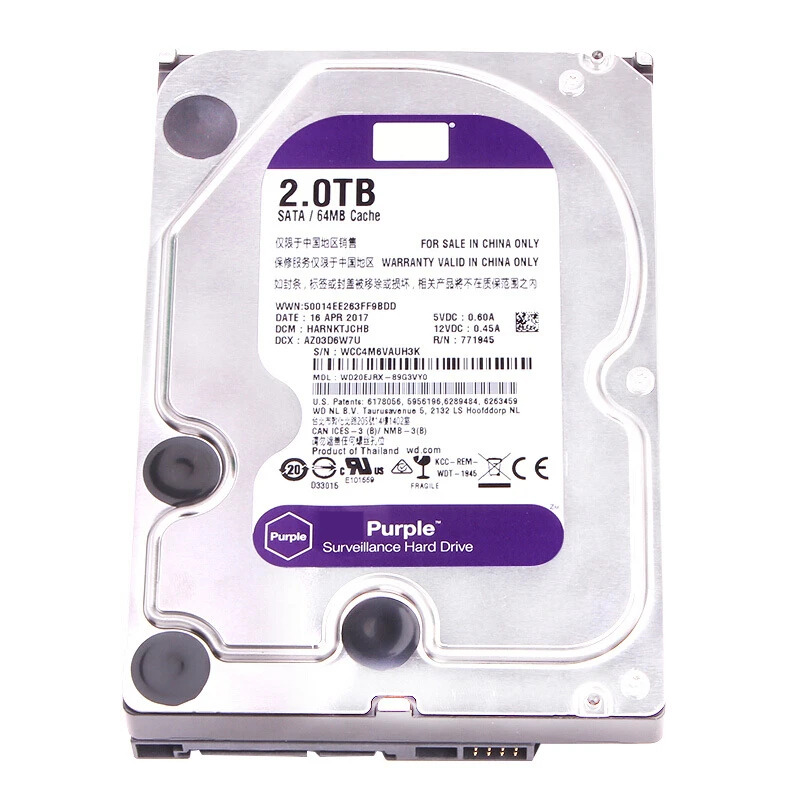 감시 하드 드라이브 WD20EJRX 내부 HDD WD 보라색 2 테라바이트 3.5 SATA 6 Gb/s 64MB 5400RPM 새 원본