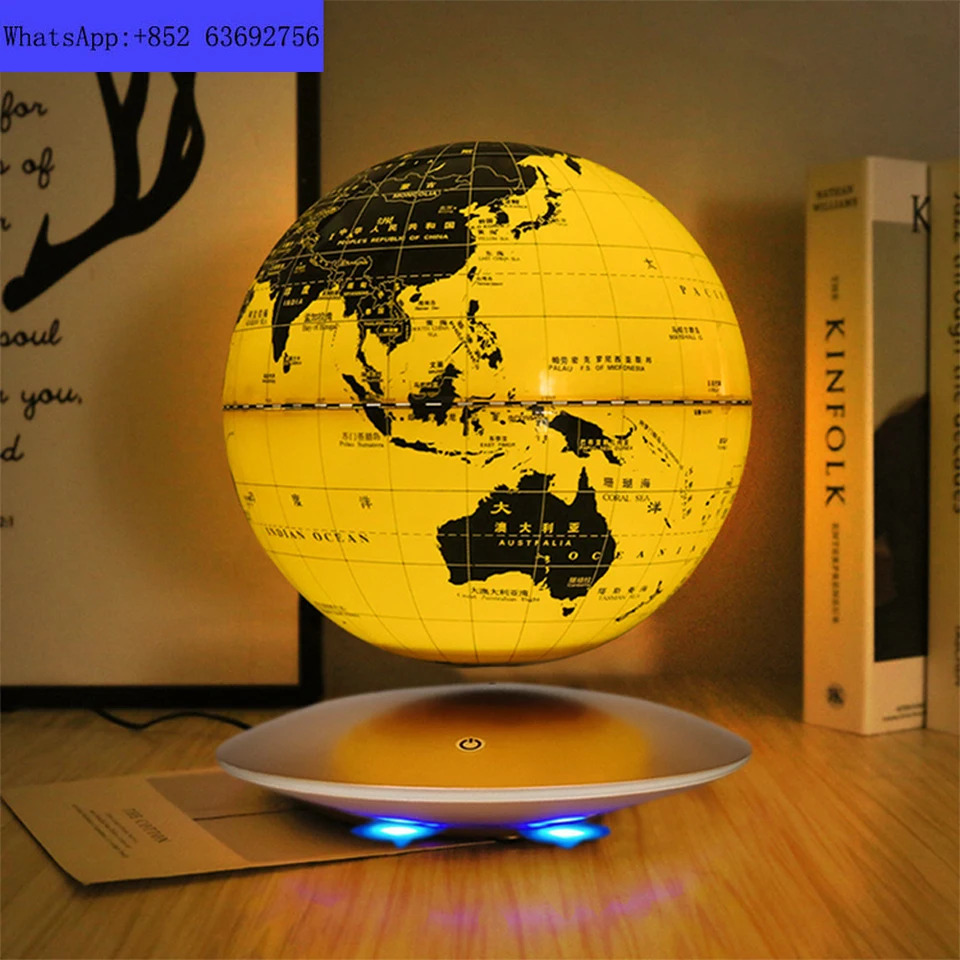 기본 디자8 인치 20cm 자기부상 플로팅 회전 세계지도 RGB LED 조명 영어 글로브