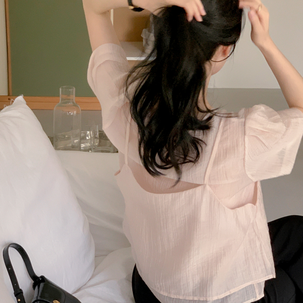 링클 뷔스티에 레이어드 블라우스 bs8373 상품 이미지