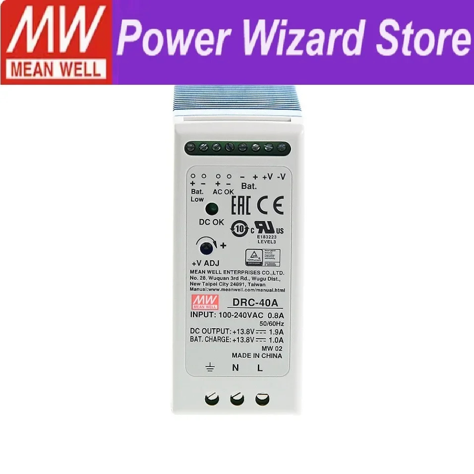 MEAN WELL DRC-40 UPS SMPS 스위칭 전원공급장치 AC DC 변압기 Din 레일 보안 이출력 40.02W 13.8V 27.8V 1.9A