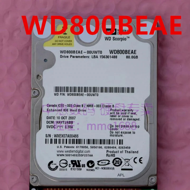 오리지널 거하드 WD 80GB IDE 2.5 인치 5400RPM 8MB 노트북 HDD WD800BEAE 2060-701512-000