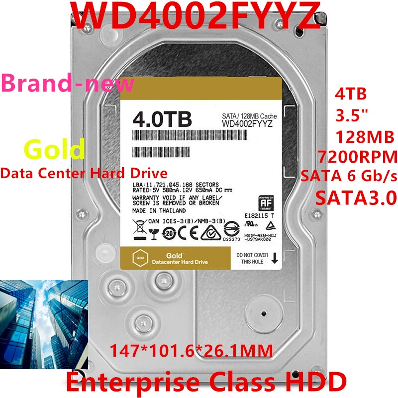 내부 하드 오리지널 HDD WD 골드 4TB 3.5 인치 SATA 6 Gb/s 128MB 7.2K WD4002FYYZ