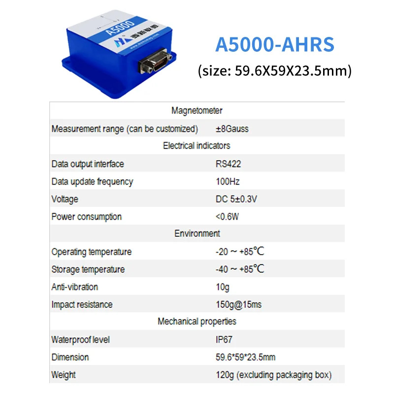 3축 가속도계 자력계 자이로 디지털 출력 RS232 485 CAN TTL 옵션